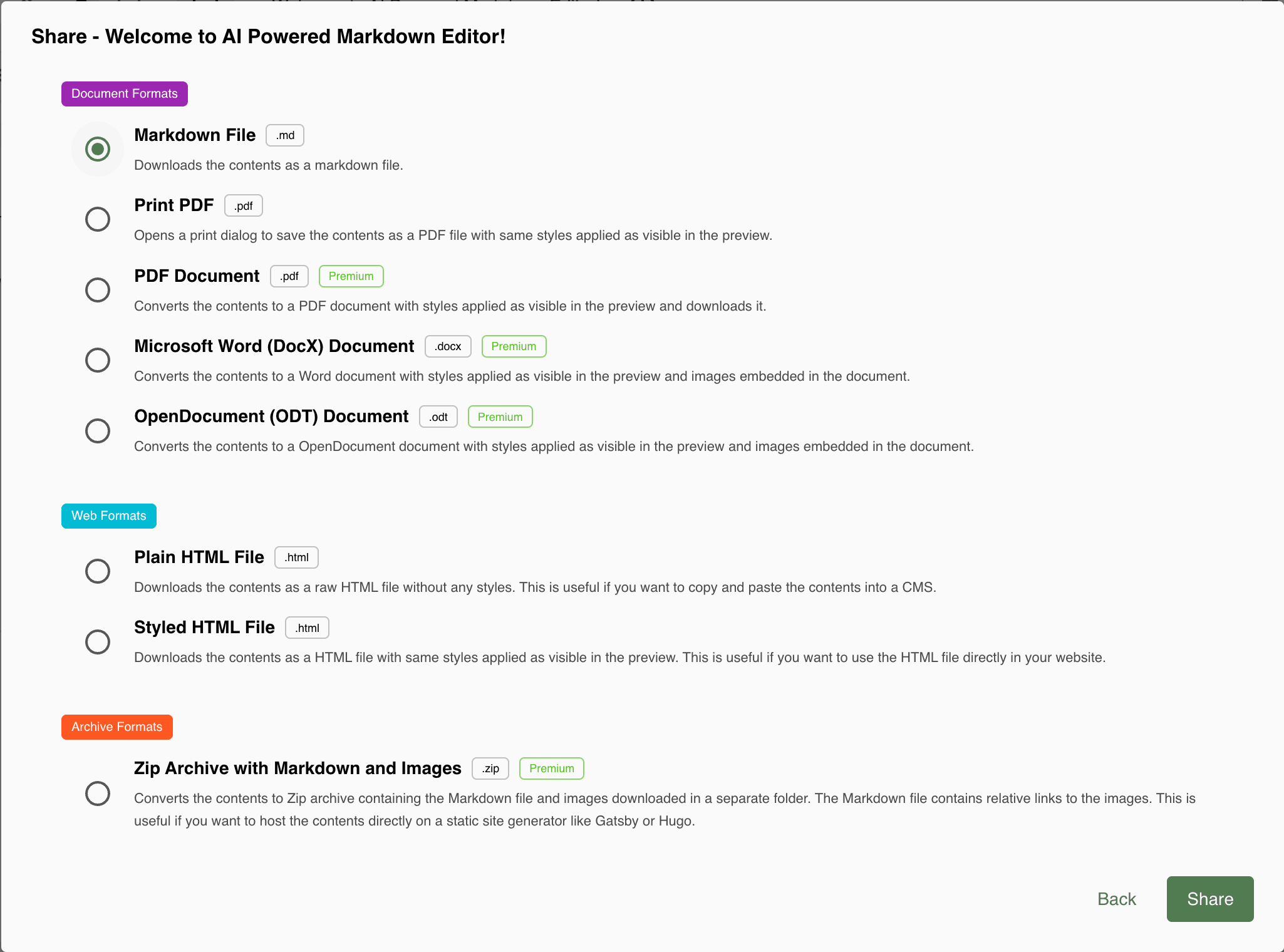 Revamped Share Experience: Streamlined Export and Publishing