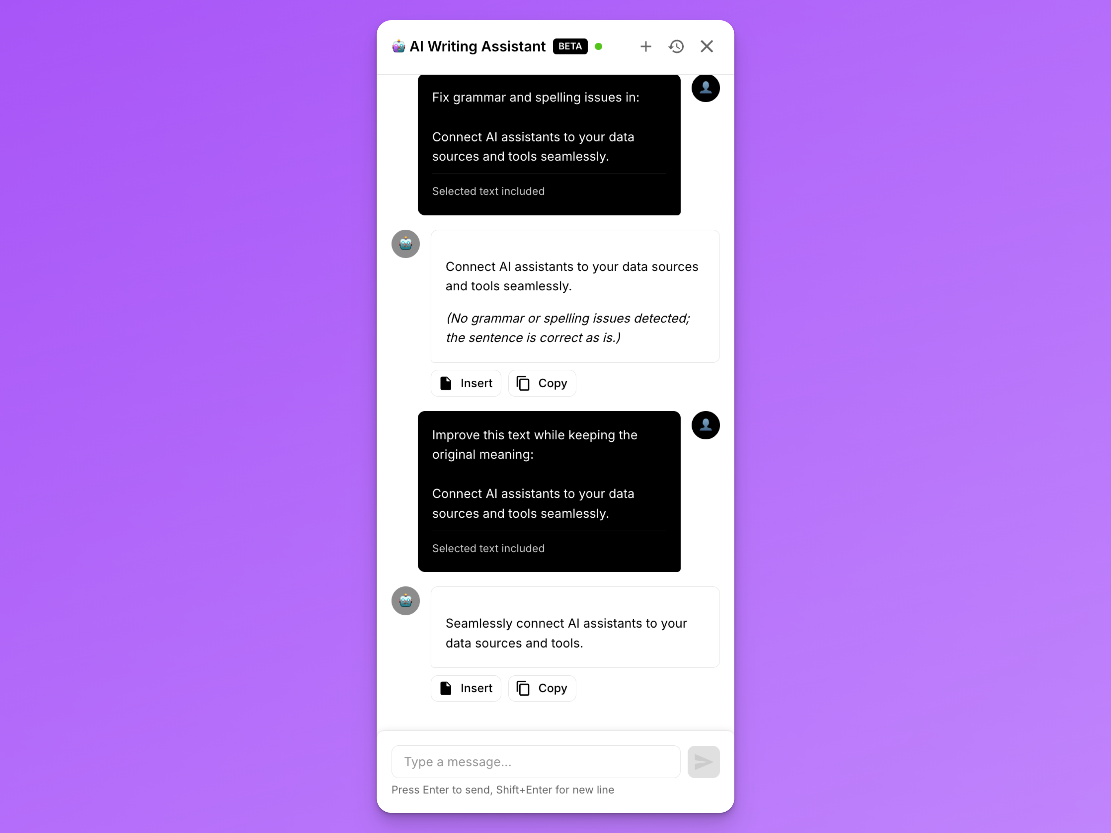 AI Assistant with contextual suggestions