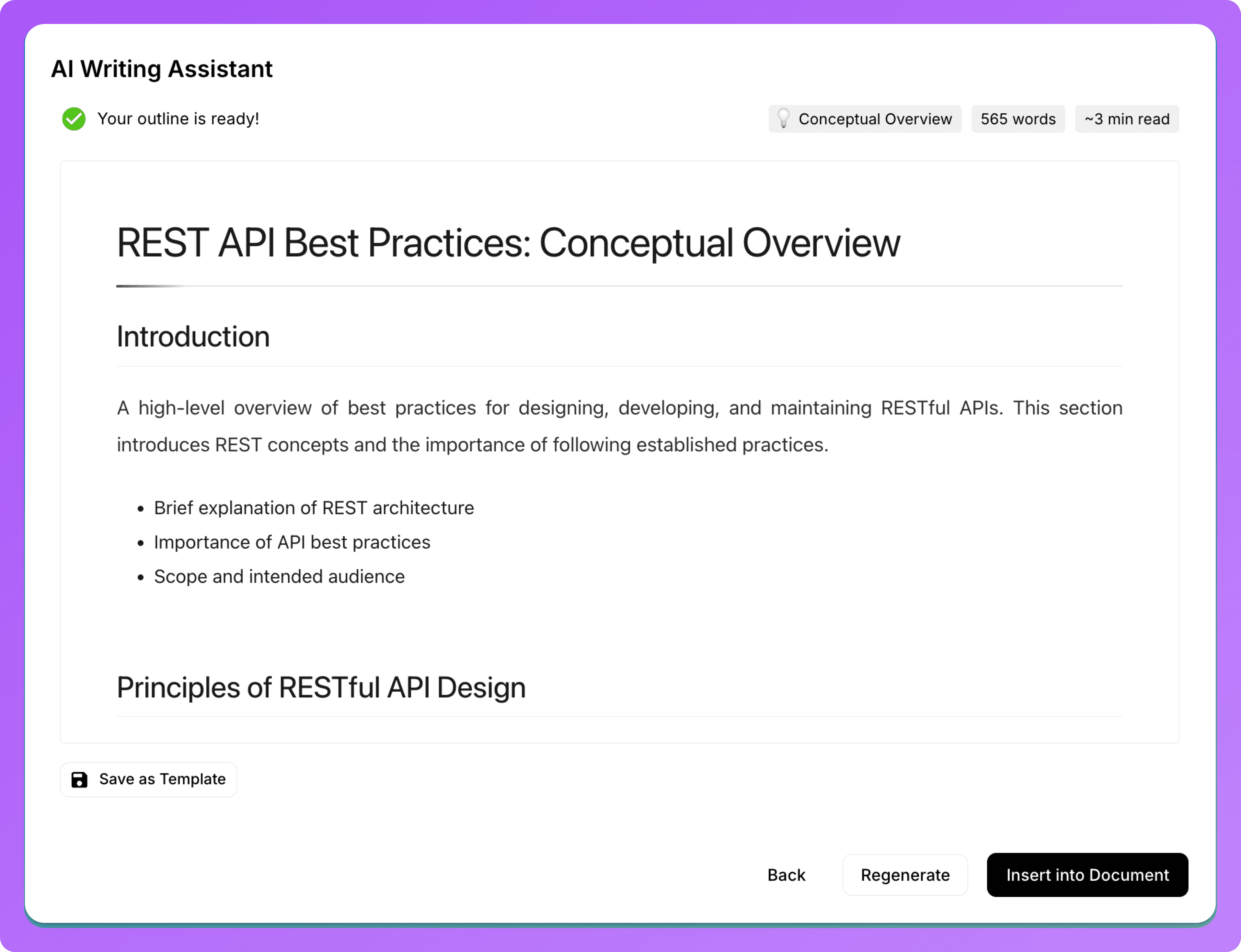 mdedit.ai AI assistant generating an article outline from a prompt