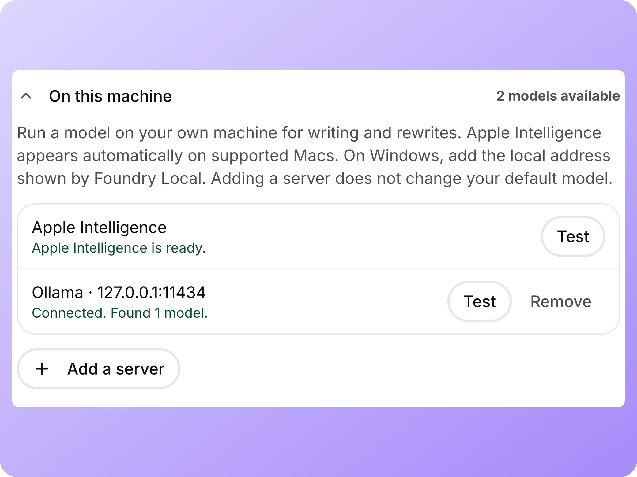 Connect a real local Ollama server on desktop.