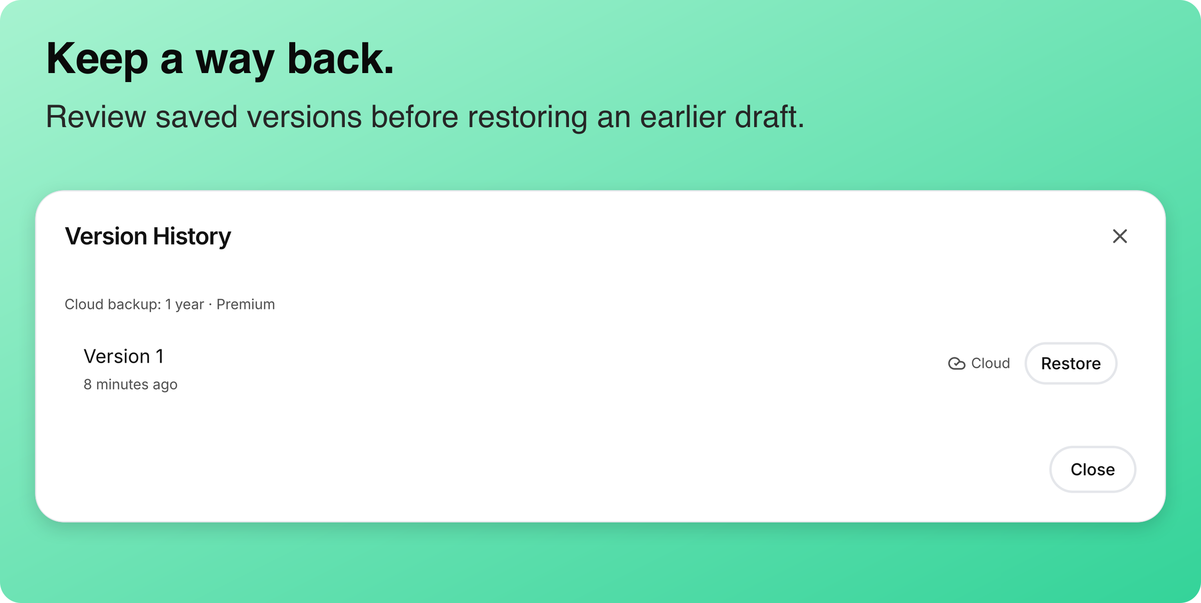 Saved cloud version of the webhook guide with a Restore action