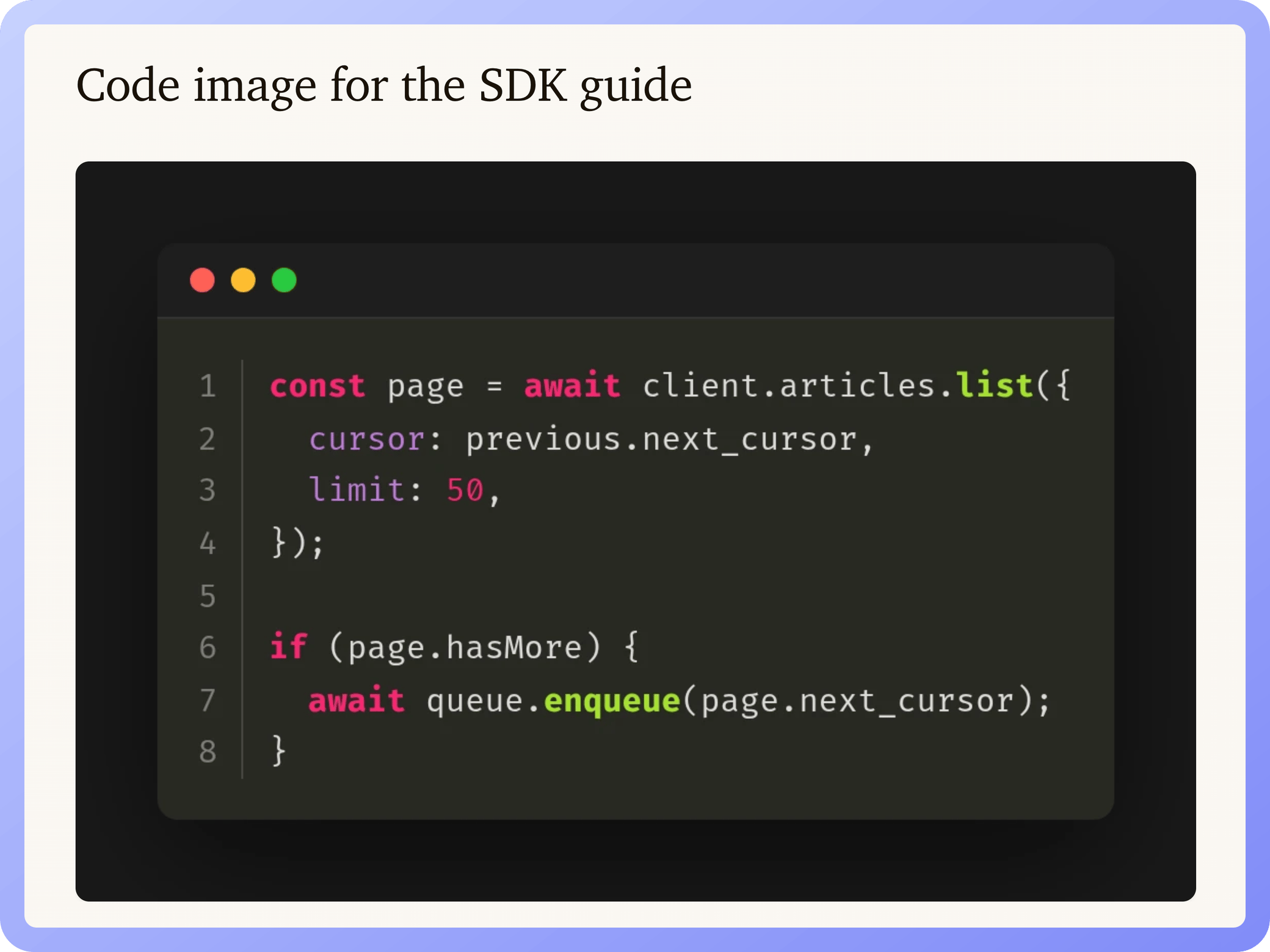 Insert a real code screenshot into the Markdown guide.