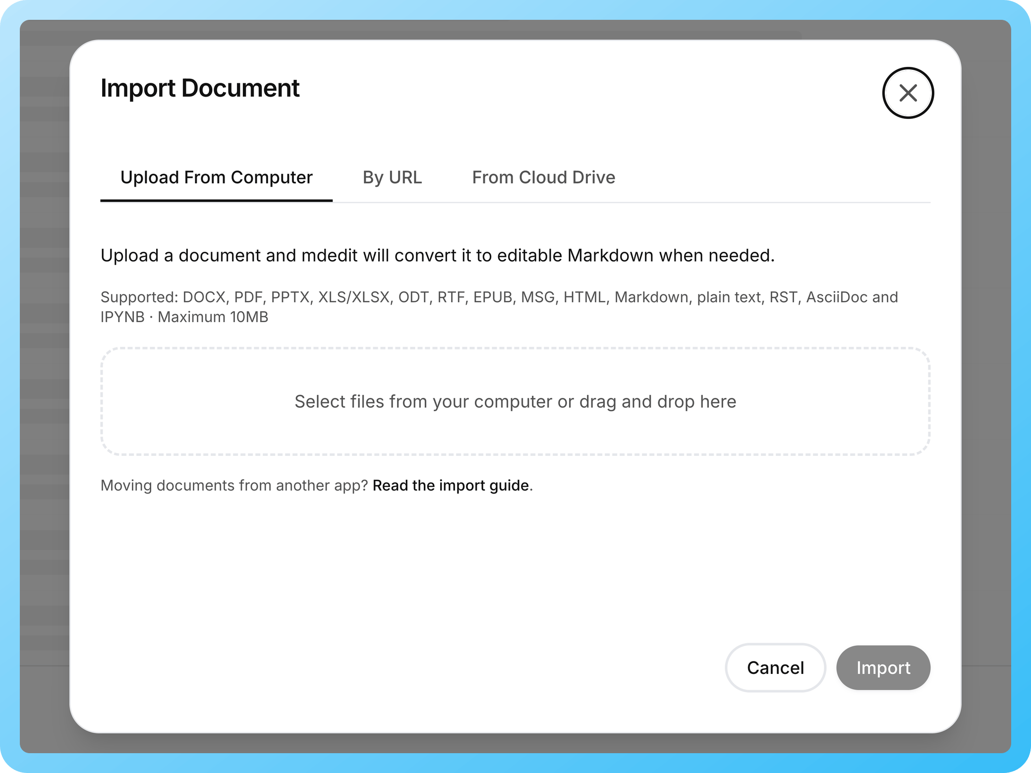 Bring existing files into editable Markdown.