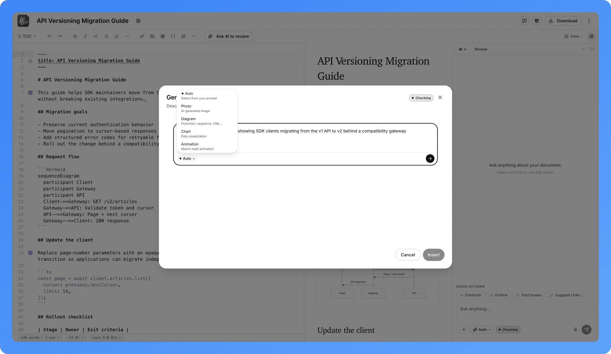 Generate Visual choices for photo, diagram, chart, and animation