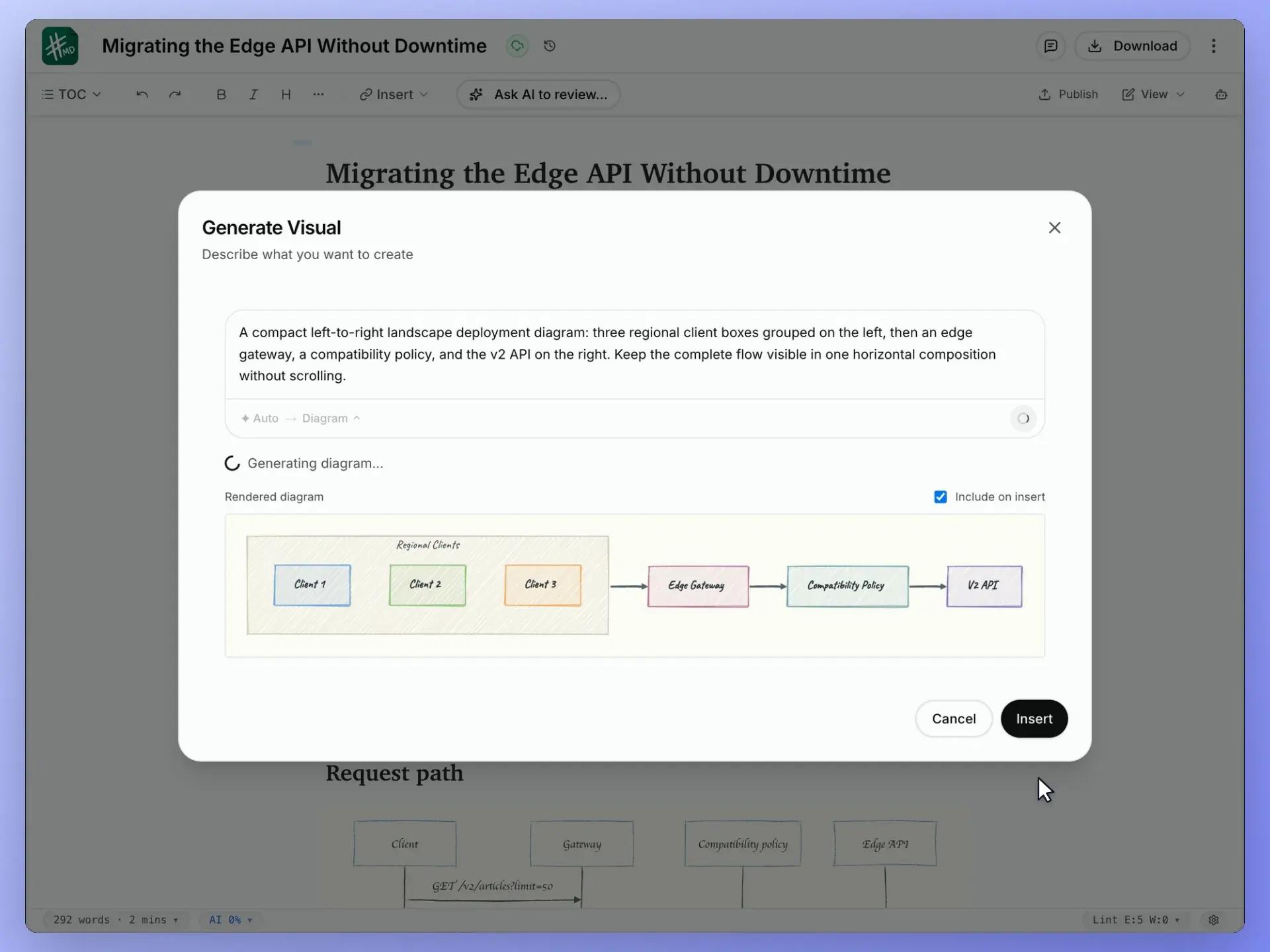 Describing a technical visual and choosing the appropriate output