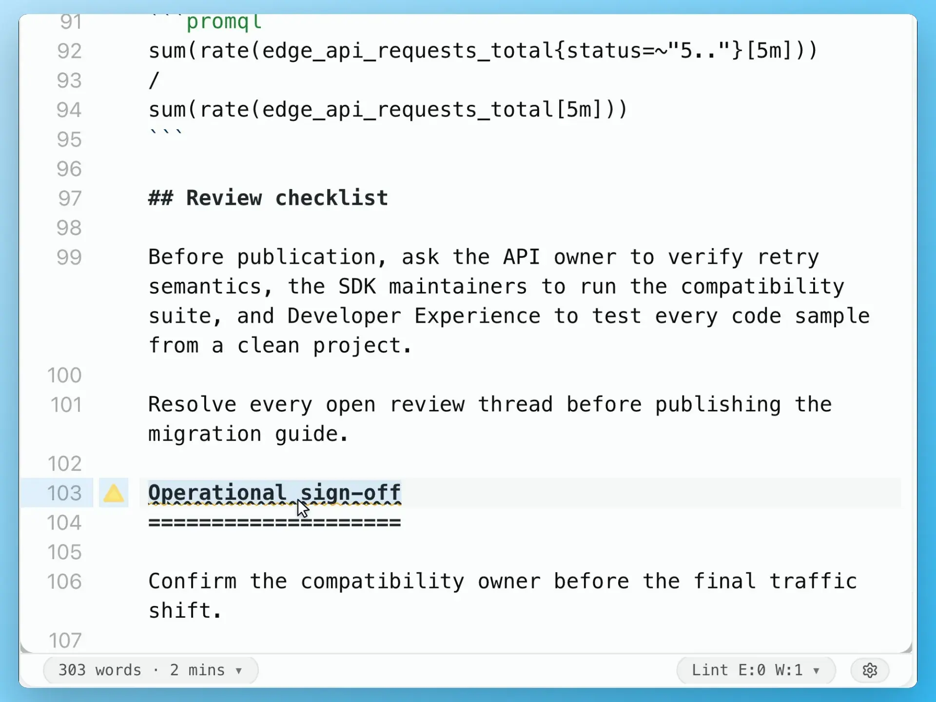 Markdown lint diagnostics and issue navigation in mdedit.ai