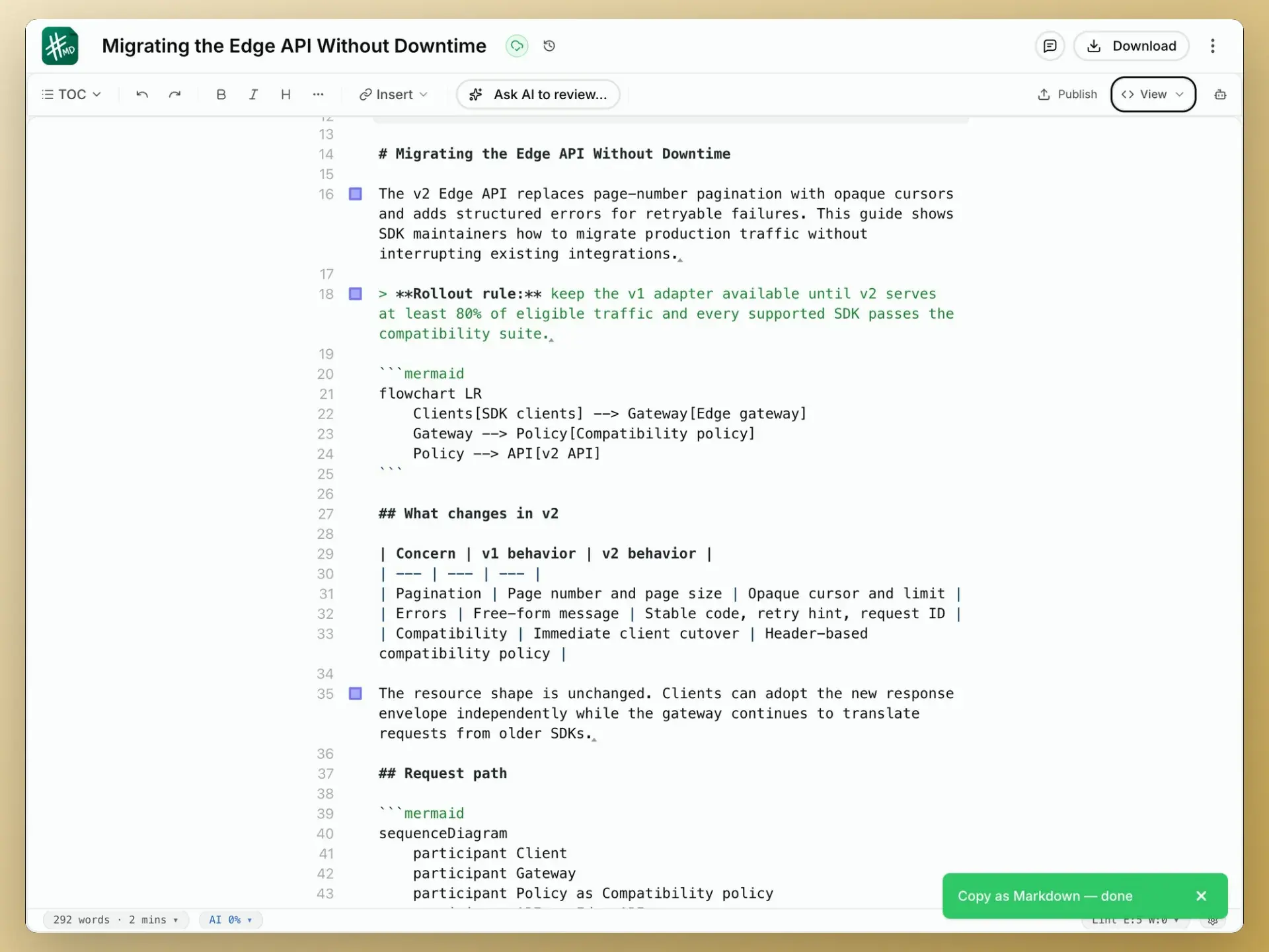 Copying the full document as portable Markdown