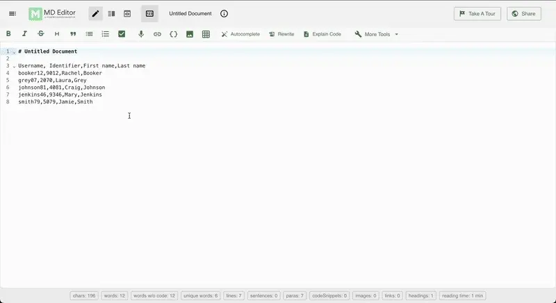 CSV to Markdown table conversion