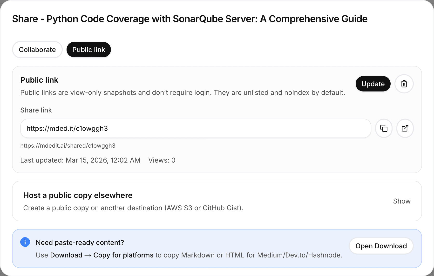 Public links + revamped Share & Download dialogs