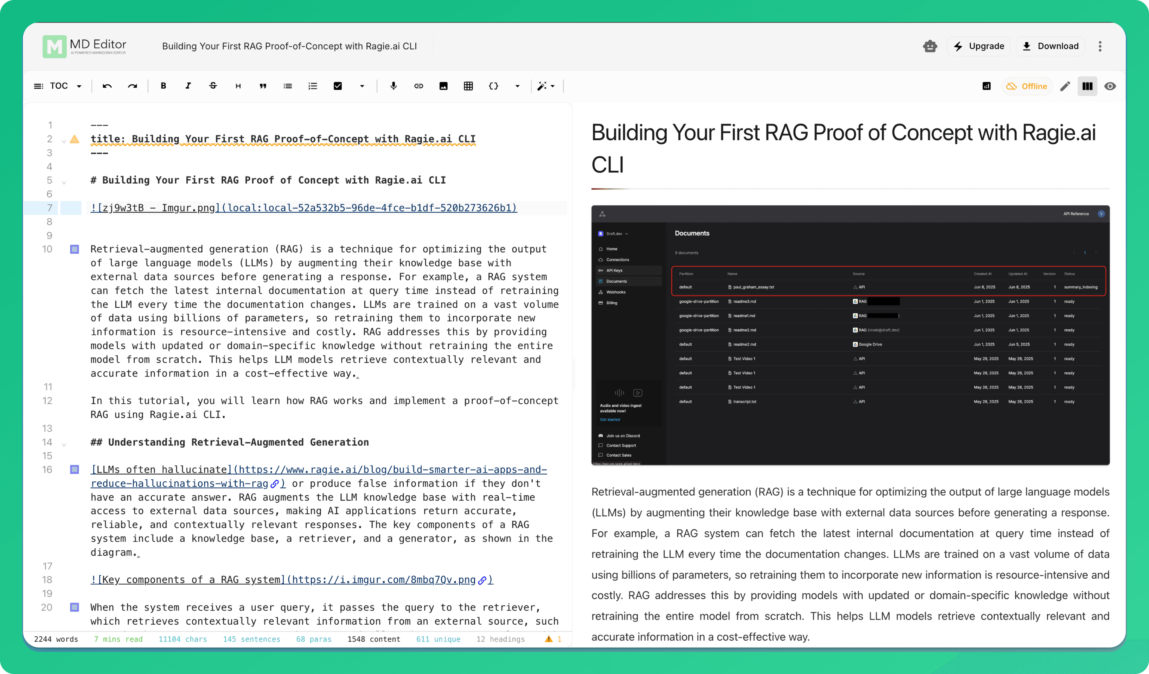 Offline editing state with local draft preservation