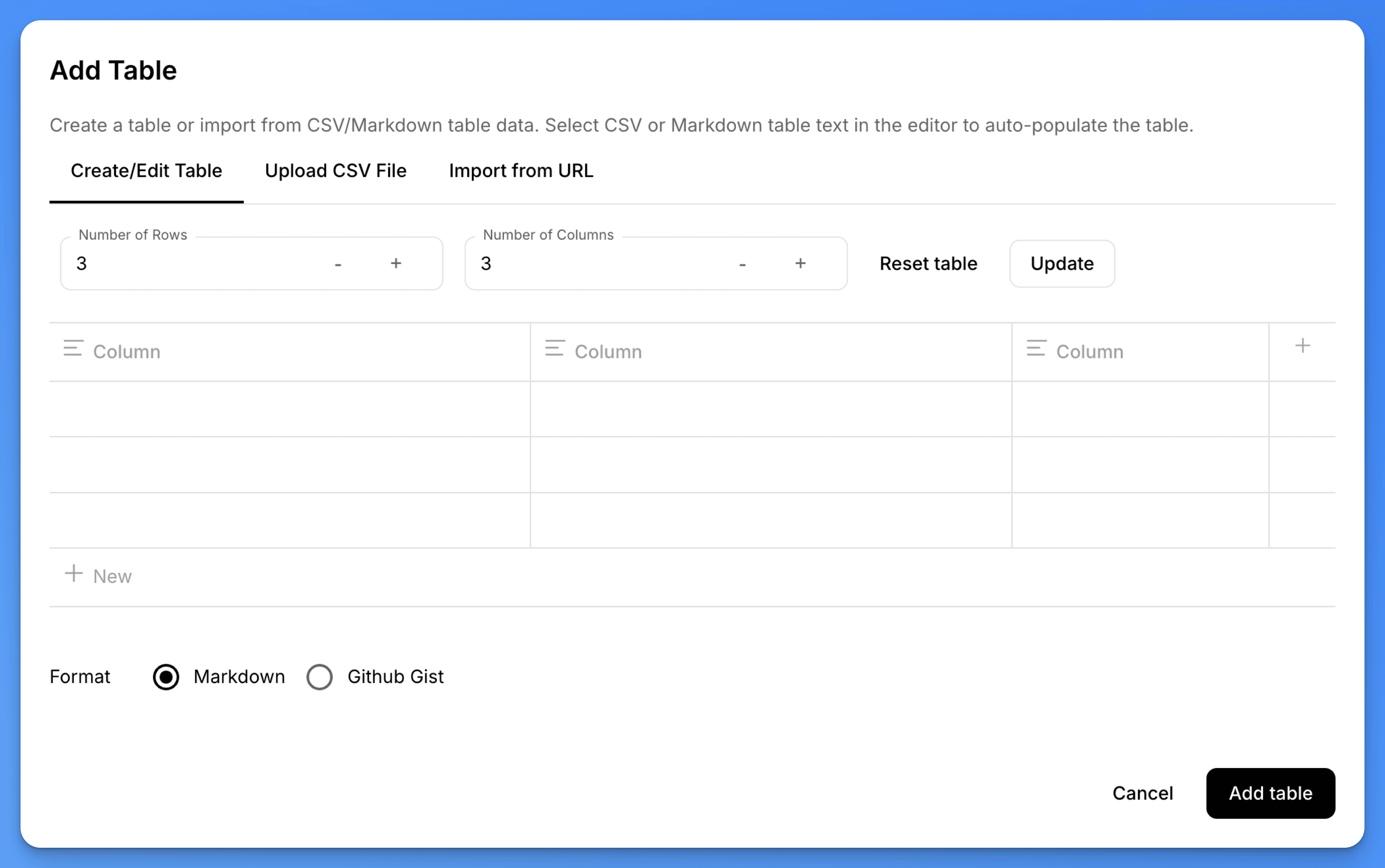 Visual Markdown table editor