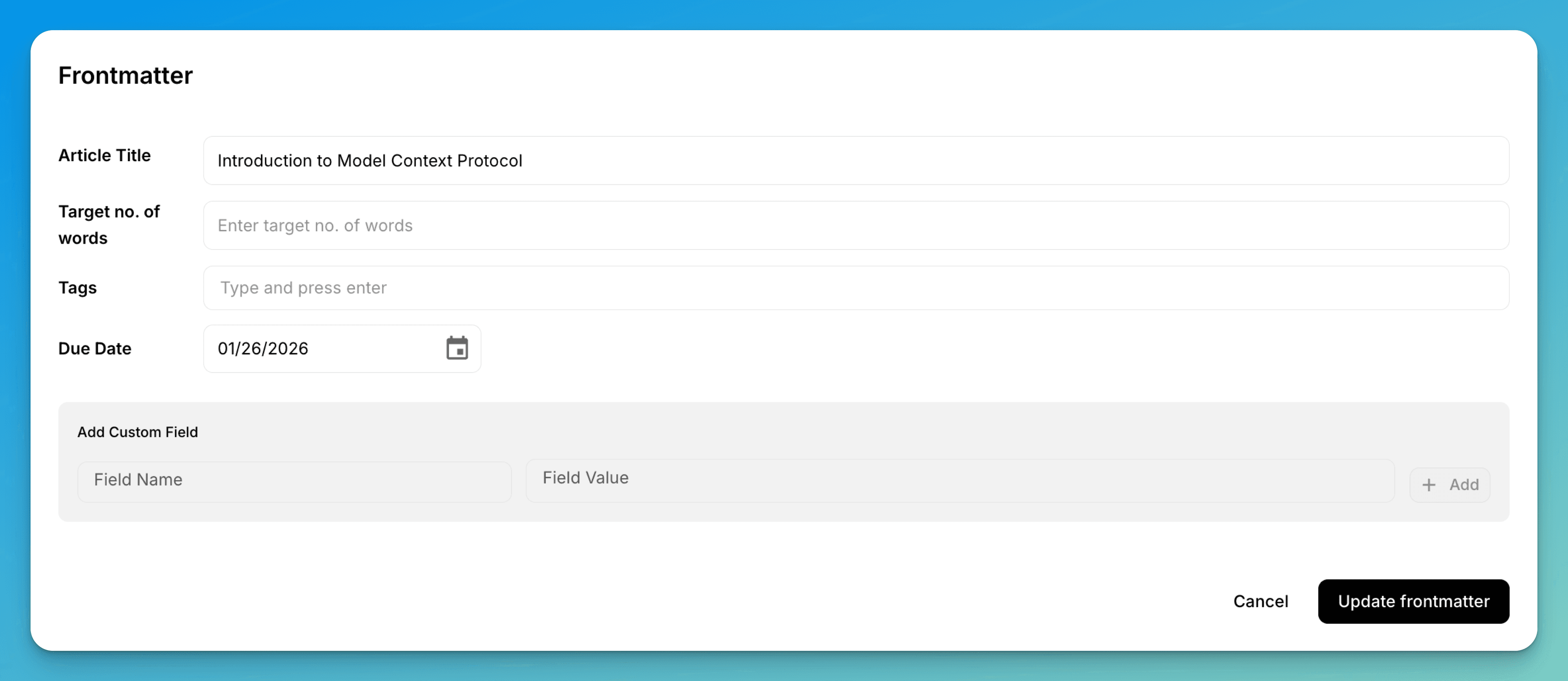 Visual frontmatter editor