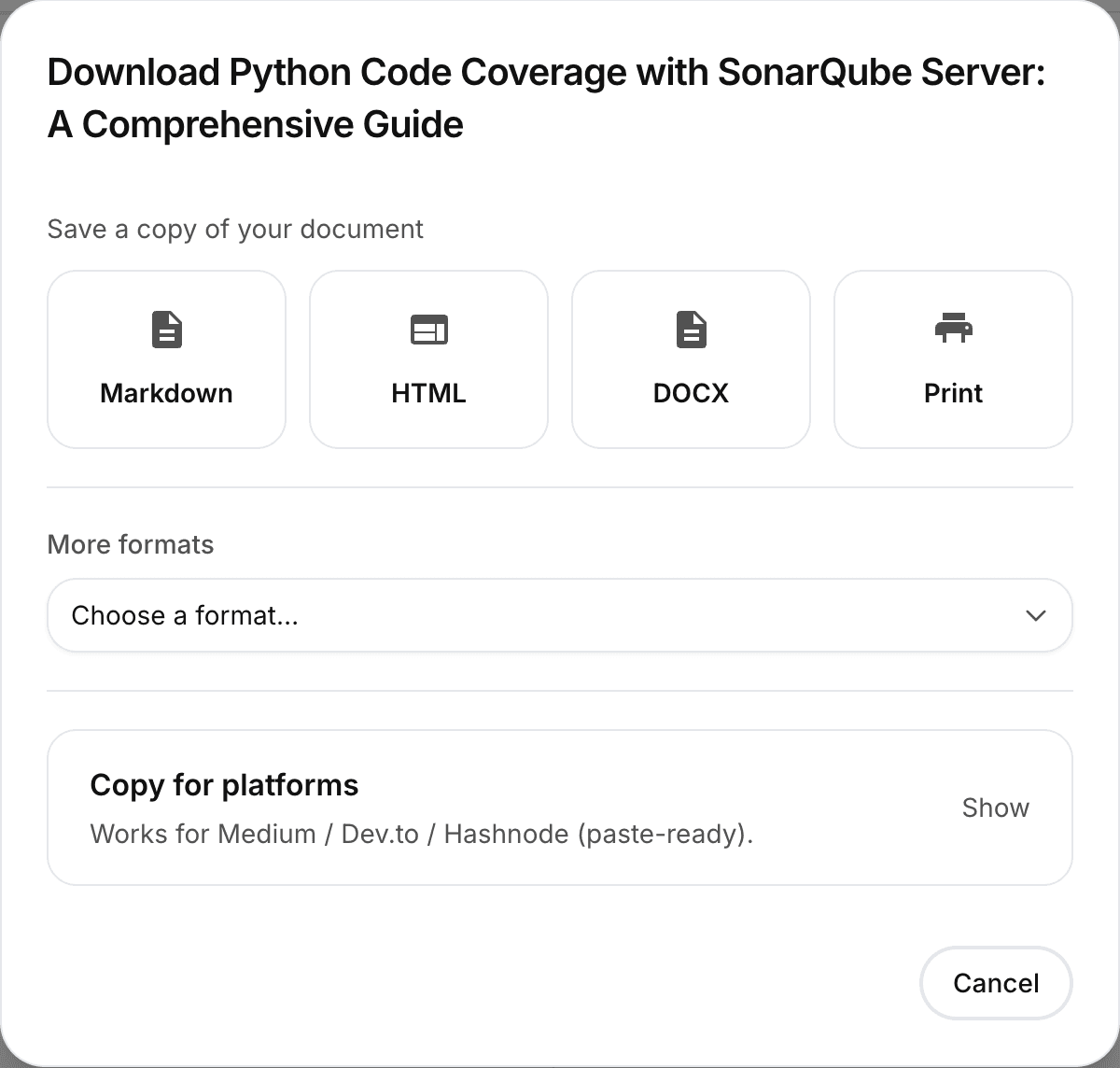 Download and export options