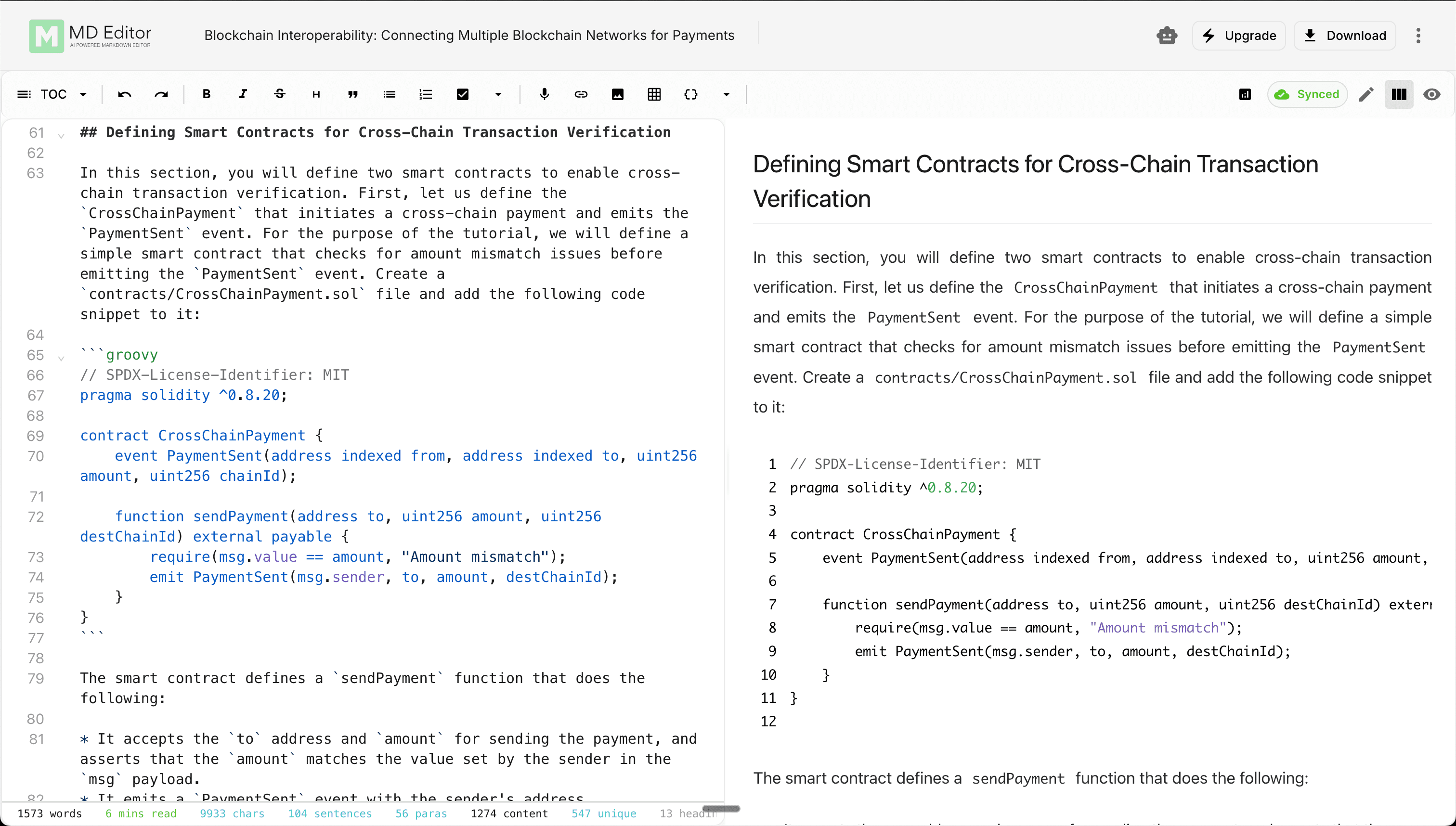 Markdown editor with split preview