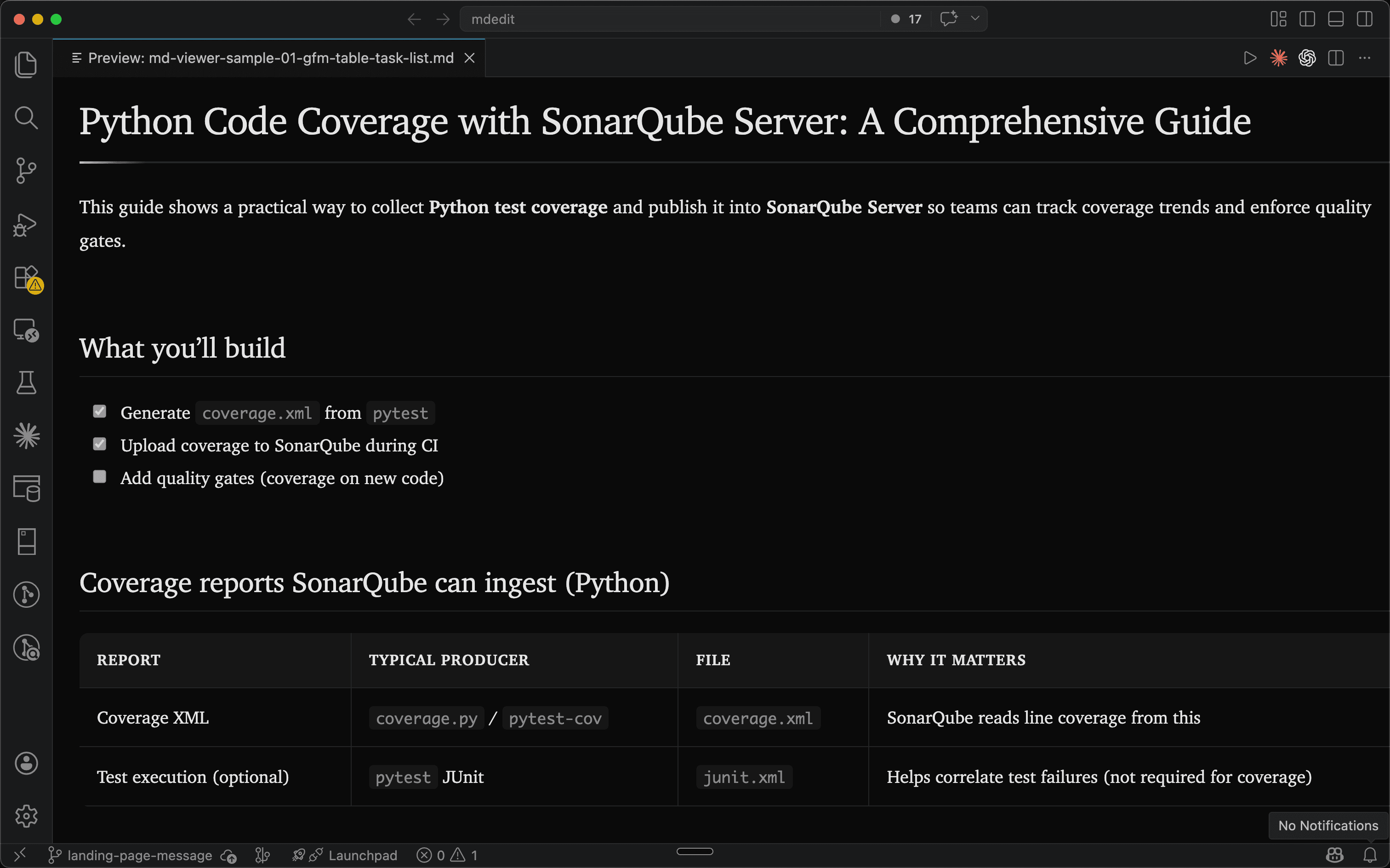 VS Code preview with rich tables