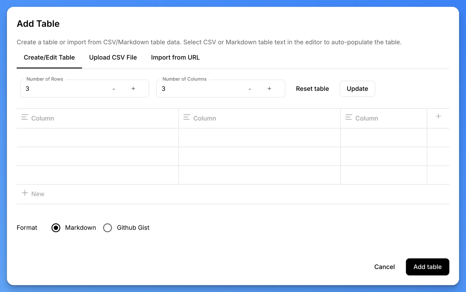Visual Markdown table editor