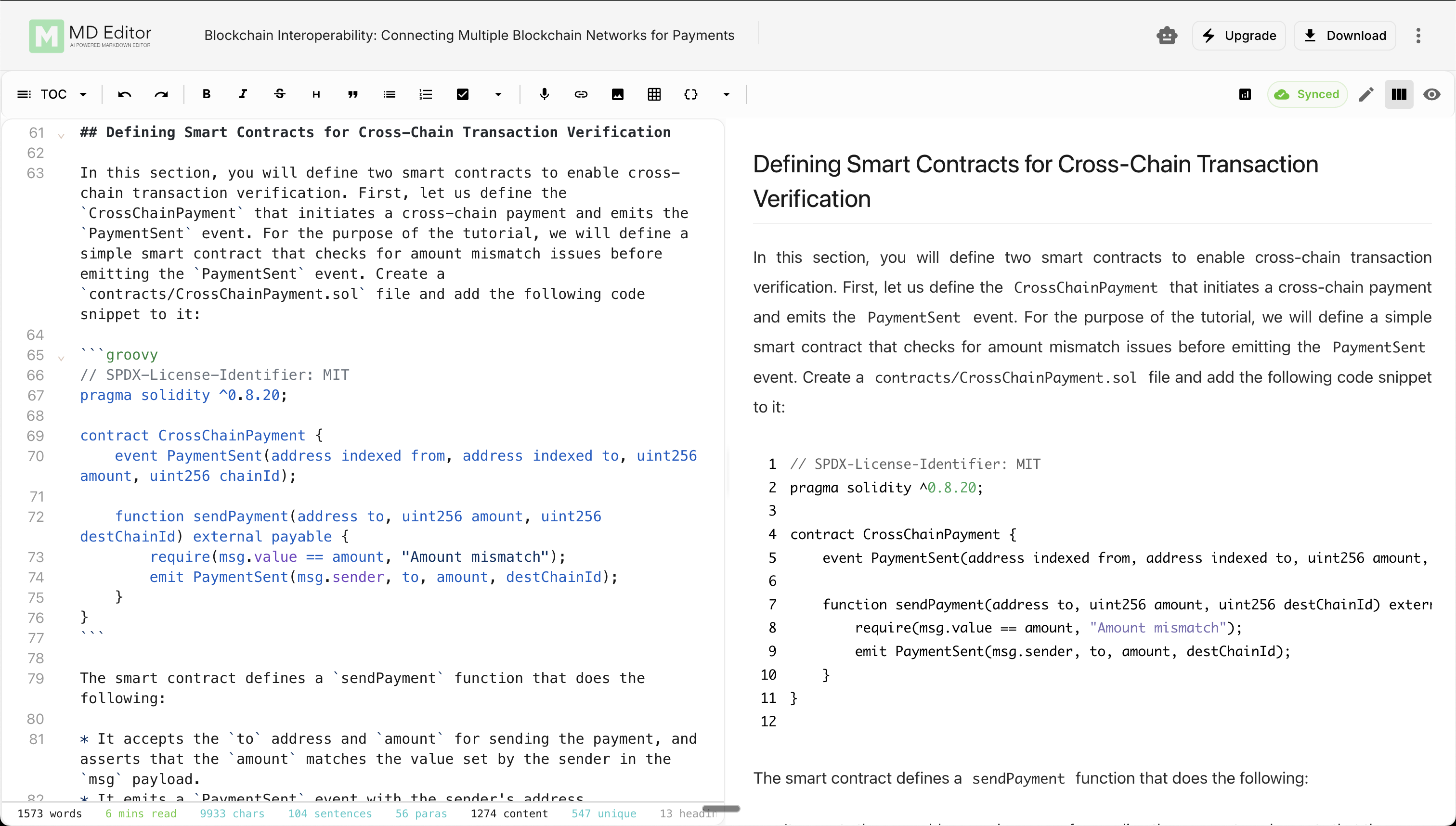 Markdown editor with split preview