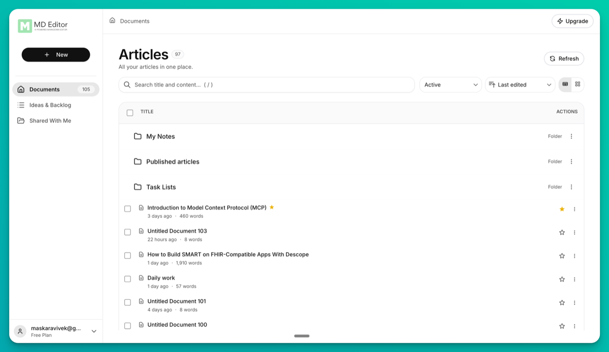 Folders in the document list