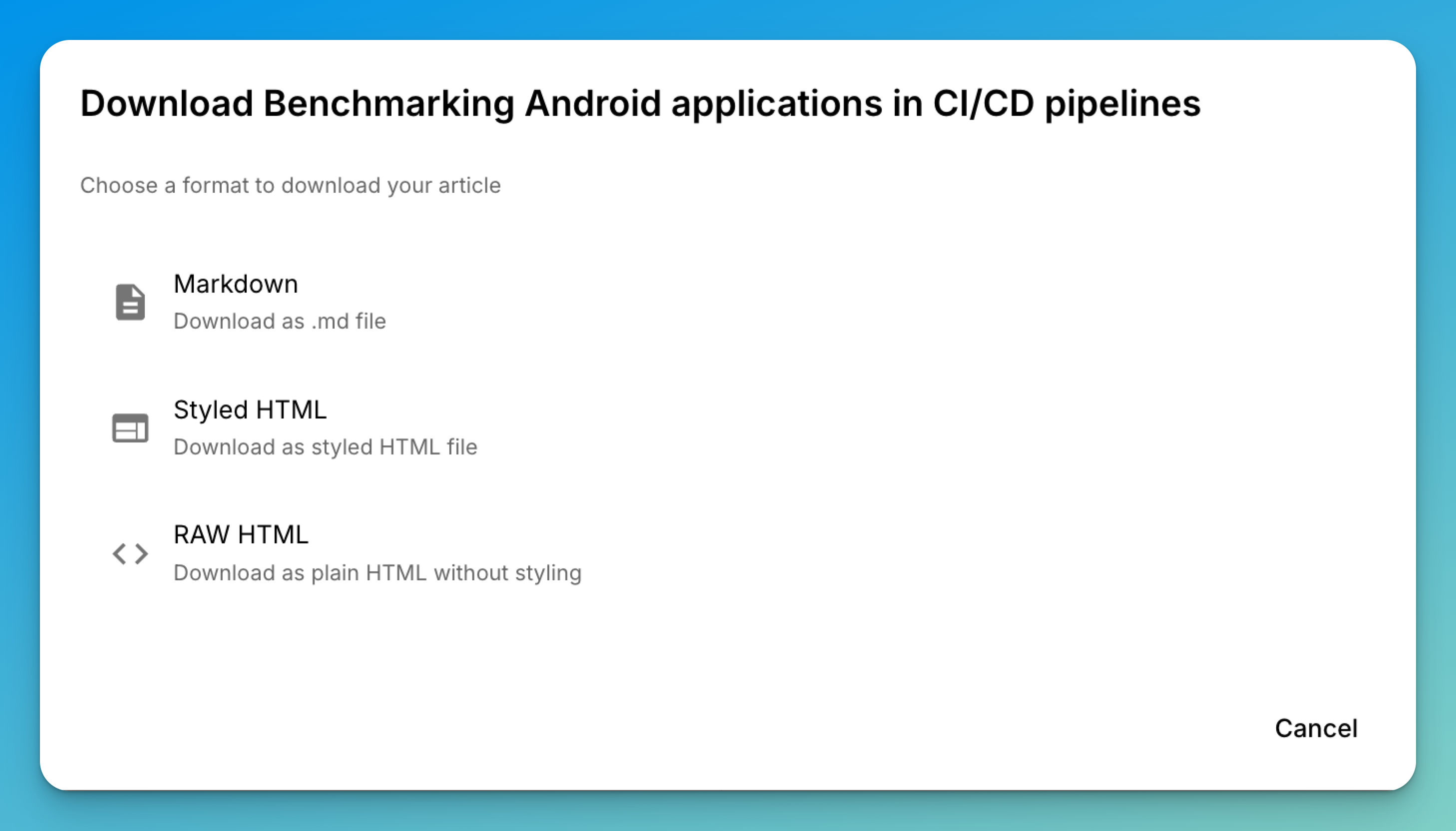 Download in multiple formats