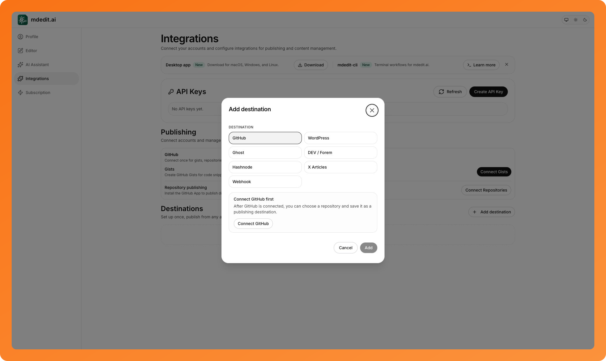 Configure an external publishing destination